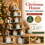 Christmas Advent Calendar SVG Laser Cut File, 3D House Tower 24 Day Countdown, Wooden Xmas Calendar DXF PDF EPS