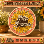 Summer Door Hanger SVG Bundle, Round Welcome Sign Laser Cut File, Porch Decor CNC Template DXF CDR SVG PNG EPS - Image 6