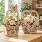 Flower Basket SVG Laser Cut Bundle, 4 Wedding Handle Caddy Designs, Wooden Floral Basket DXF PDF EPS Files - Image 5
