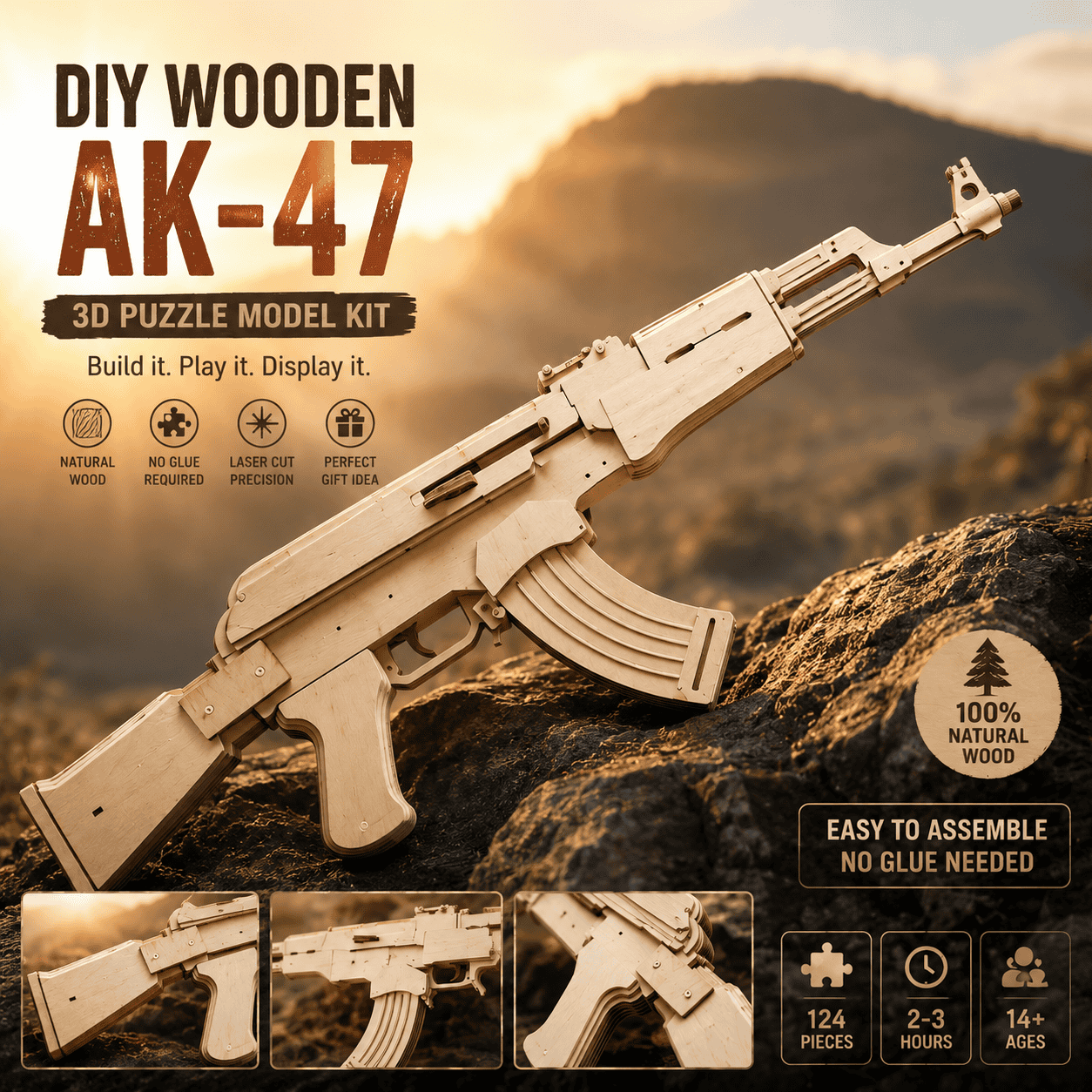 16ed0aa5-158f-4061-bf0d-2596564f3170(1) Wooden AK-47 3D Puzzle Model Kit | Laser Cut SVG DXF PDF Files | CNC Wood Craft Digital Download - Image 1