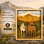Horse SVG 3D Layered Laser Cut File, Horse Family Mountain, Glowforge Multilayer Plywood