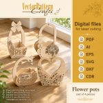 Flower Basket SVG Laser Cut Bundle, 4 Wedding Handle Caddy Designs, Wooden Floral Basket DXF PDF EPS Files - Image 6