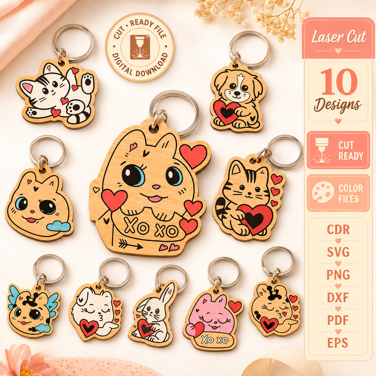 1e22bc41-511b-4cc6-87dd-4aca0065e418 Valentine Love Keychain SVG, Funny Heart Keychain Template, Valentine’s Day Laser Cut File, Couple Gift Design, Digital Download - Image 1