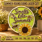 Summer Door Hanger SVG Bundle, Round Welcome Sign Laser Cut File, Porch Decor CNC Template DXF CDR SVG PNG EPS - Image 2