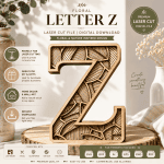 Floral Letter Z SVG | Laser Cut Letter Z File | Monogram Alphabet SVG | Glowforge LightBurn DXF EPS AI PNG PDF | CNC Wood Cut Design