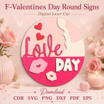 Valentines Day Round Sign SVG, Digital Download, Valentines Door Hanger, Laser Cut File, Farmhouse Valentines Decor, CDR SVG PNG DXF PDF EPS - Image 3