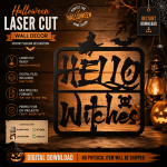 Hello Witches Laser Cut Sign SVG, Halloween Wall Decor, Wooden Door Hanger, Glowforge Files, xTool Laser Cut, Cricut SVG, LightBurn DXF, AI, EPS, PNG, PDF, Halloween Home Decor, DIY Craft, Digital Download