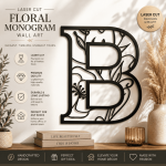 Floral Letter B SVG Bundle | Laser Cut Monogram Alphabet | Split Letter B SVG | CNC Plasma DXF | Metal Wall Decor | Glowforge Cricut Files