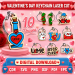Valentine Keychain SVG, Love Heart Keychain Design, Laser Cut Keychain Template, DIY Valentine Gift, Digital Download File