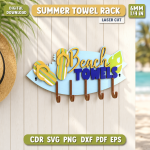 Summer Towel Rack Laser Cut File, Beach Pool Towel Holder SVG DXF, Wooden Summer Decor CNC Digital Download - Image 10
