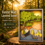 Wolf SVG 3D Layered Laser Cut File, Howling Wolf Forest, Glowforge Multilayer Plywood