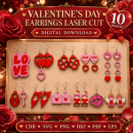 Valentine's Day Heart Earrings Digital Download Instant Download Jewelry Template SVG PNG DXF PDF