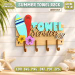 Summer Towel Rack Laser Cut File, Beach Pool Towel Holder SVG DXF, Wooden Summer Decor CNC Digital Download - Image 2