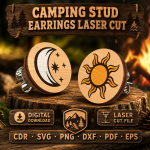 Campfire Stud Earrings SVG, Camping Laser Cut Earring Template - Image 4