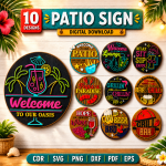 Patio Welcome Sign Laser Cut Design, Rustic Outdoor Garden Decor SVG, Wooden Porch Sign Template, DIY Craft Project Files