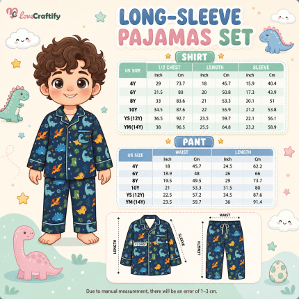 Kid long pajamas set sizechart