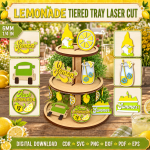Lemonade Tiered Tray Laser Cut SVG, Summer Lemon Decor, DIY Wooden Tray Sign, Glowforge DXF PDF EPS PNG CDR - Image 3