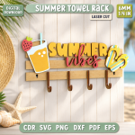 Summer Towel Rack Laser Cut File, Beach Pool Towel Holder SVG DXF, Wooden Summer Decor CNC Digital Download - Image 4