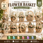 Flower Basket SVG Laser Cut Bundle, 4 Wedding Handle Caddy Designs, Wooden Floral Basket DXF PDF EPS Files