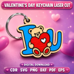 Valentine Keychain SVG, Love Heart Keychain Design, Laser Cut Keychain Template, DIY Valentine Gift, Digital Download File - Image 2