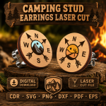 Campfire Stud Earrings SVG, Camping Laser Cut Earring Template - Image 3