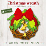 Layered Christmas Wreath SVG | Holiday Door Hanger Laser Cut - Image 6