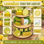 Lemonade Tiered Tray Laser Cut SVG, Summer Lemon Decor, DIY Wooden Tray Sign, Glowforge DXF PDF EPS PNG CDR - Image 4