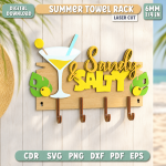 Summer Towel Rack Laser Cut File, Beach Pool Towel Holder SVG DXF, Wooden Summer Decor CNC Digital Download - Image 9