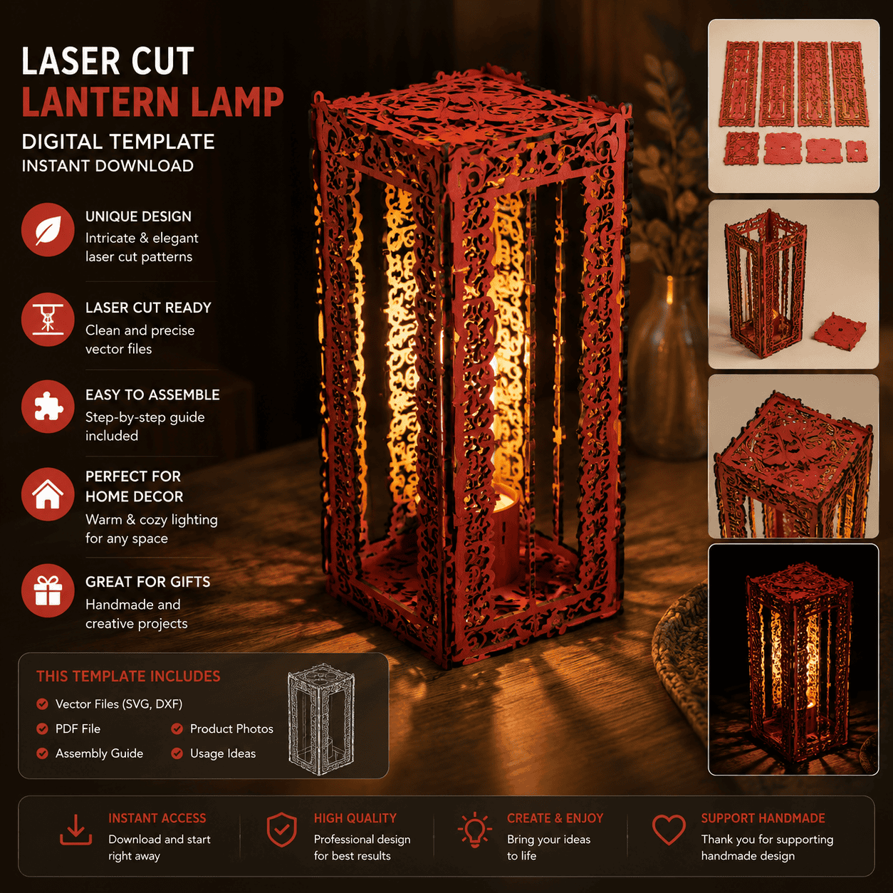 5bb09be4-352c-4c0b-982a-333fc470f466(1) Laser Cut Lantern Lamp SVG, Wooden Lantern Template, Decorative Lantern SVG, Glowforge Files, CNC Laser Cut Files, DXF EPS AI PDF, Home Decor, Instant Download - Image 1