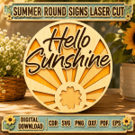 Summer Door Hanger SVG Bundle, Round Welcome Sign Laser Cut File, Porch Decor CNC Template DXF CDR SVG PNG EPS - Image 3