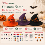 Custom Name Halloween Witch Hat, Personalized Kids Witch Hat, Embroidered Witch Costume Hat, Trick or Treat, Halloween Party Gift