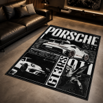 Vintage Racing Car Rug, Monochrome Graphic Sofa Carpet, Modern Garage Decor Washable Area Rug Soft Home Floor Carpet for Modern Interiors