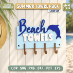 Summer Towel Rack Laser Cut File, Beach Pool Towel Holder SVG DXF, Wooden Summer Decor CNC Digital Download - Image 6