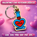 Valentine Keychain SVG, Love Heart Keychain Design, Laser Cut Keychain Template, DIY Valentine Gift, Digital Download File - Image 6