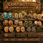Campfire Stud Earrings SVG, Camping Laser Cut Earring Template