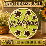 Summer Door Hanger SVG Bundle, Round Welcome Sign Laser Cut File, Porch Decor CNC Template DXF CDR SVG PNG EPS - Image 8