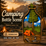 Camping Bottle SVG, 3D Layered Laser Cut File, Mountain Forest