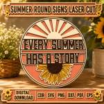 Summer Door Hanger SVG Bundle, Round Welcome Sign Laser Cut File, Porch Decor CNC Template DXF CDR SVG PNG EPS - Image 5