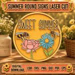 Summer Door Hanger SVG Bundle, Round Welcome Sign Laser Cut File, Porch Decor CNC Template DXF CDR SVG PNG EPS - Image 7
