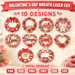Valentine Heart Wreath Laser Cut File | 3D Love Door Sign SVG | Romantic Wall Decor Template | Instant Download