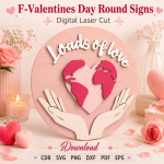 Valentines Day Round Sign SVG, Digital Download, Valentines Door Hanger, Laser Cut File, Farmhouse Valentines Decor, CDR SVG PNG DXF PDF EPS - Image 8