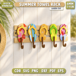 Summer Towel Rack Laser Cut File, Beach Pool Towel Holder SVG DXF, Wooden Summer Decor CNC Digital Download - Image 7