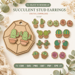 Succulent Earrings Stud, Cute Plant Earrings, Minimalist Botanical Jewelry, Boho Nature Earrings, Gift for Her