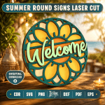 Summer Round Sign Bundle SVG, Beach Welcome Door Hanger, Laser Cut Round Sign DXF PNG EPS, Summer Porch Decor File - Image 8