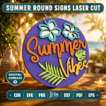 Summer Round Sign Bundle SVG, Beach Welcome Door Hanger, Laser Cut Round Sign DXF PNG EPS, Summer Porch Decor File - Image 9