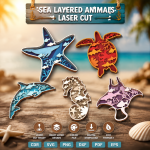 Sea Animals Layered Laser Cut SVG, Ocean Wildlife Wall Art, Marine Life Digital File, DXF PNG EPS PDF
