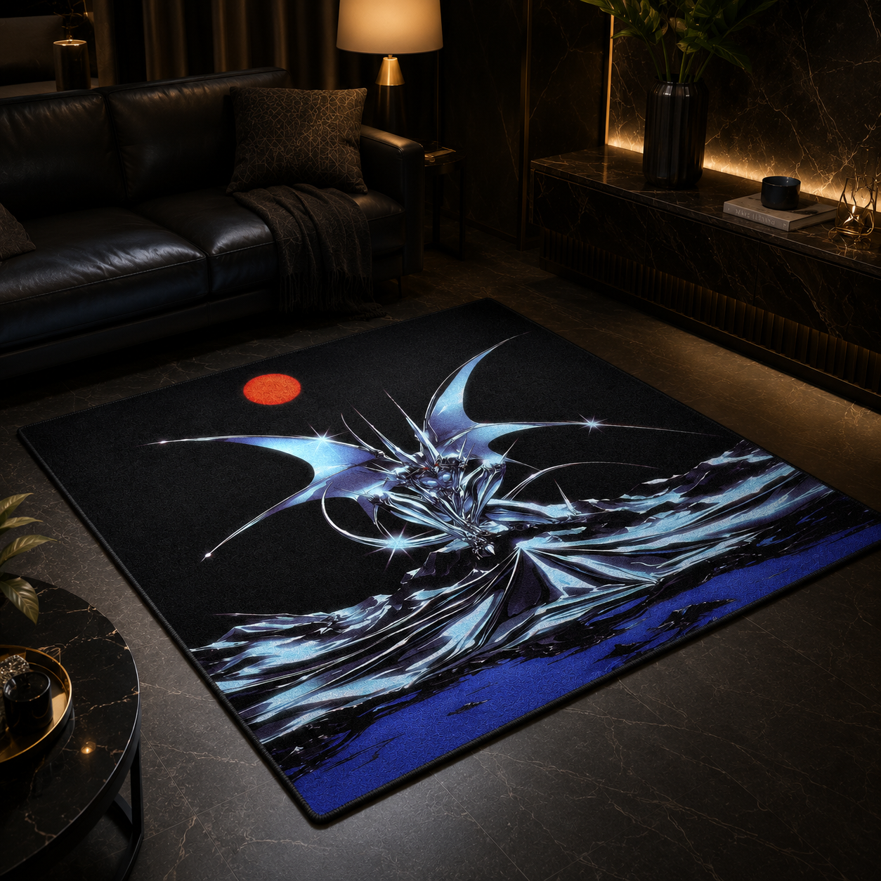 Winged Demon Rug, Dark Fantasy Gothic Area Carpet, Red Moon Sofa Mat design Winged Demon Rug, Dark Fantasy Gothic Area Carpet, Red Moon Sofa Mat Luxury Area Rug Soft Floor Carpet for Living Room & Bedroom Decor - Image 1