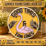 Summer Door Hanger SVG Bundle, Round Welcome Sign Laser Cut File, Porch Decor CNC Template DXF CDR SVG PNG EPS - Image 9