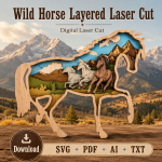 3D Layered Horse SVG Laser Cut File, 7 Layer Horse Mandala, CNC, Multilayer Plywood