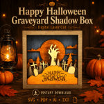Halloween Scene SVG, 3D Laser Cut File, Spooky Landscape, Glowforge Laser File